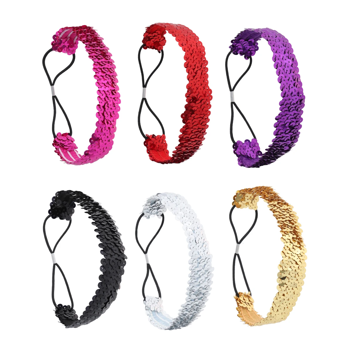 

6pcs Sequin Hair Hoop For Women Girls Reversible Elastic Headband Party Prom Accessory Band Hair Styling Tool