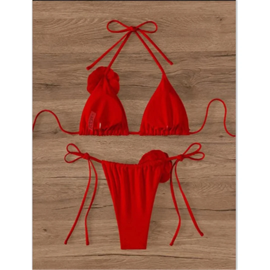 S - XL Sexy 3D flores Halter Bikini con tiras mujeres traje de baño femenino traje de baño de dos piezas conjunto de Bikini bañista traje de baño nadar señora