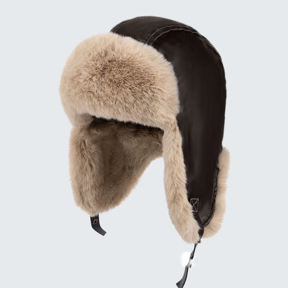 

New PU Lei Feng Hat Waterproof Retro Pullover Cap Coldproof Warm Hooded Hat Unisex