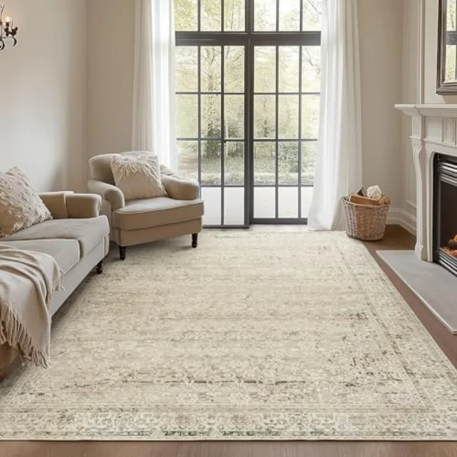 

Modern Farmhouse Area Rug 5 x 7 Feet Washable Floral Design in Earth Tones with Neutral and Boho Style Ideal for Nursery or Bab