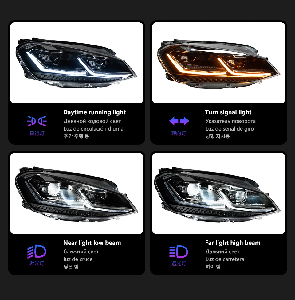 Car Lights for Golf 7 2013-2017 MK7 LED Auto Headlight Assembly and Front Grill Upgrade Dynamic Bifocal Lens LHD RHD Accessories