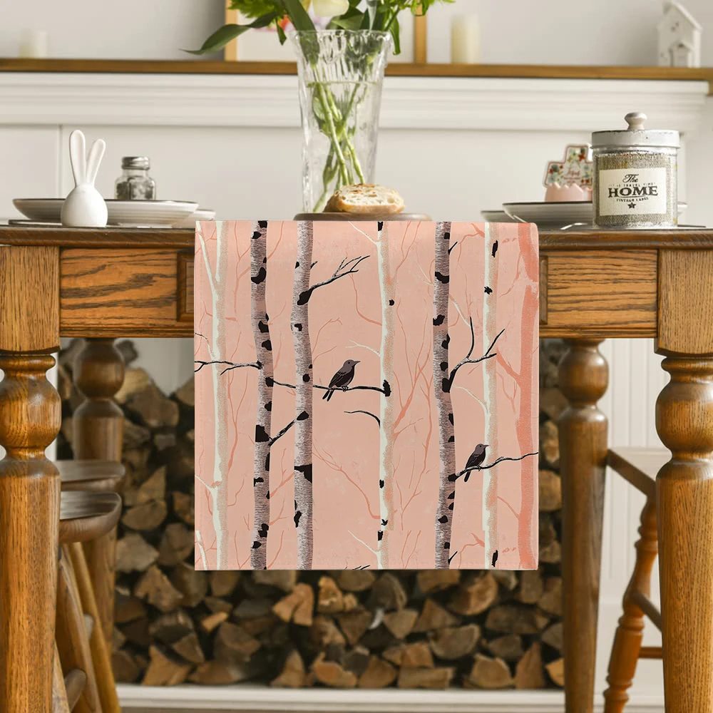 Trees Birch Birds Table Runner Kitchen Dining Decoration Table Runners Holiday Decorations Room Decor