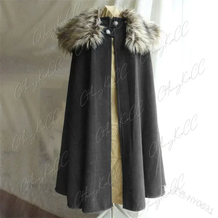 Costume di Halloween 3XL Costume medievale da uomo mantello collo di pelliccia invernale cappotto di mantello Cosplay vichingo mantello da donna gotico di alta qualità