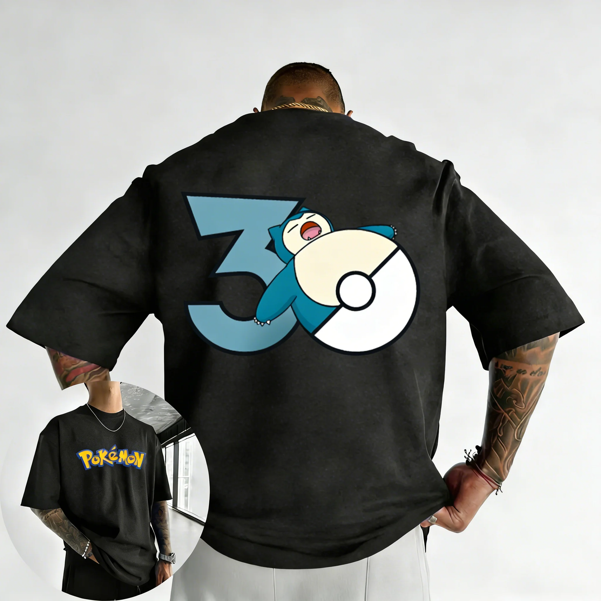 2026 Pokémon 30th Anniversary Snorlax Bedrucktes T-Shirt – Sommerliches, trendiges, locker sitzendes Y2K Kurzarm-Oberteil für Herren und Damen – Detail 8