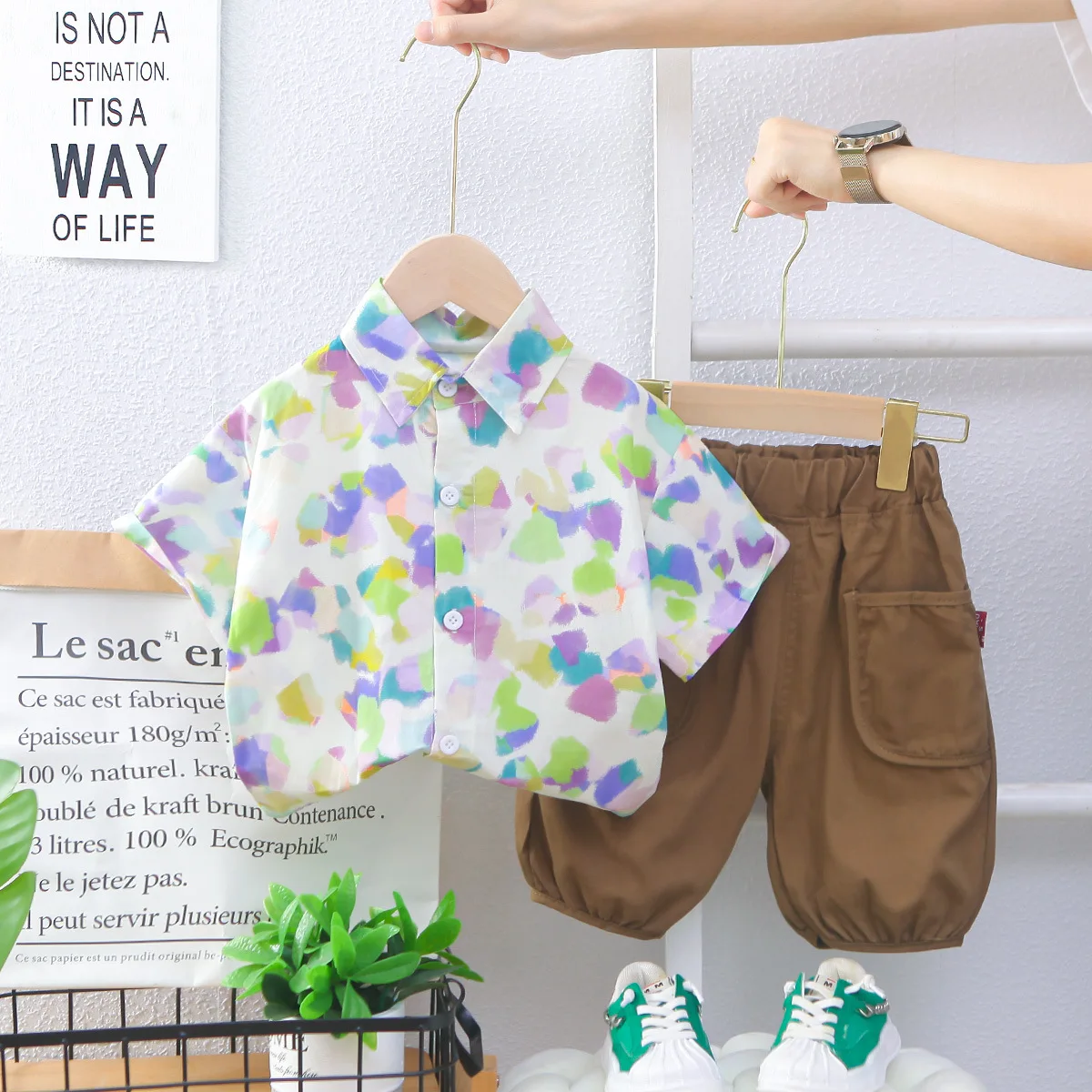 2025 Summer Kids 2PCS Thin Style Lapel Short Sleeve Shirt+Capri Pants Kids Outfit 1-5Y Children's Trendy Casual Clothes Set