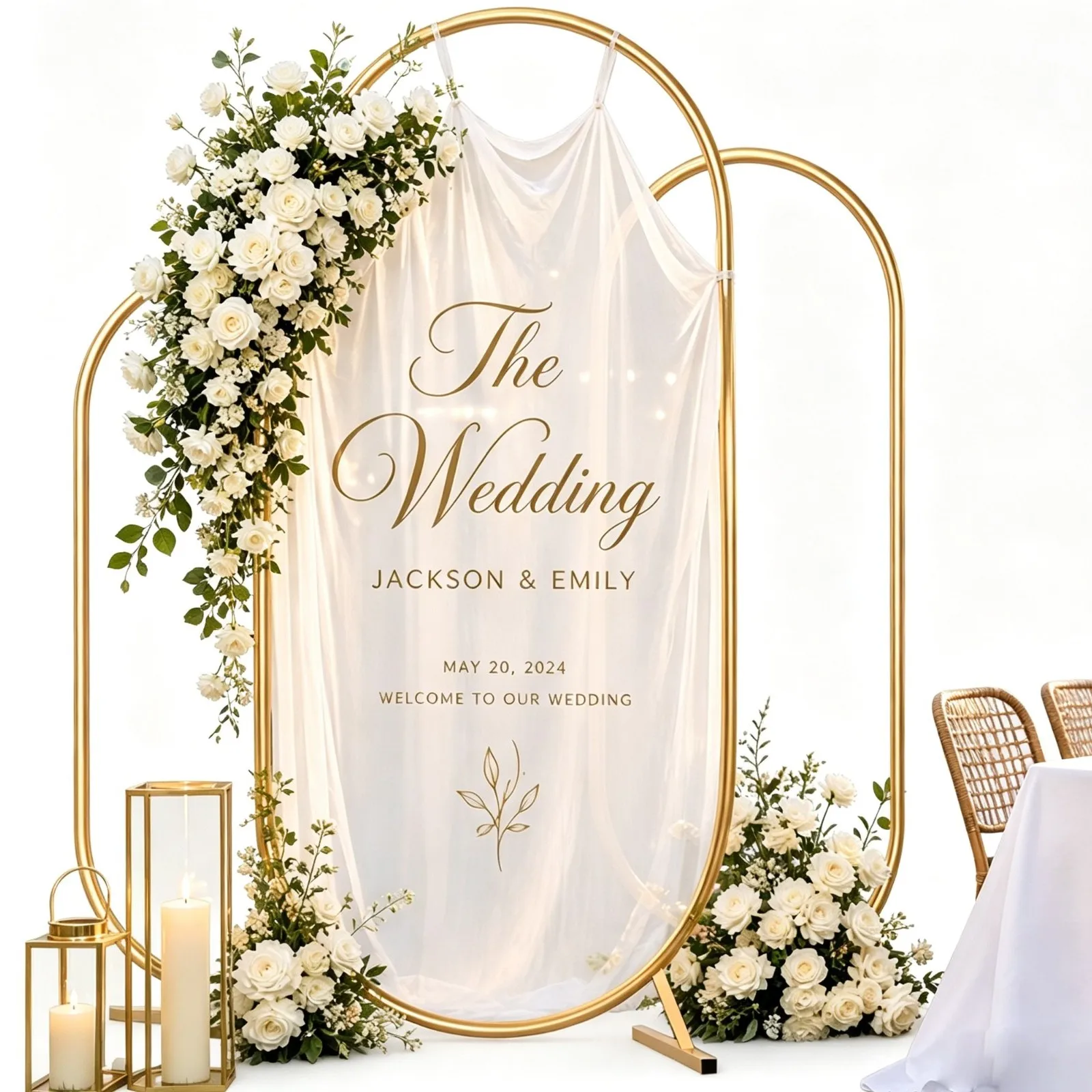 Supporto per Arco Nuziale in Metallo Dorato 6-7,2ft, Struttura per Arco Nuziale, Porta Sfondo per Cerimonie e Feste, Decorazione per Arco di Fiori e Palloncini