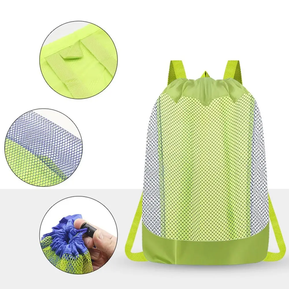 Large Capacity Beach Bag Lightweight Portable Mesh Storage Bag Adjustable Clasp Breathable Beach Toy Baskets Outdoor Camping