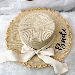 Bride Straw Floppy sun Hat beach pool rustic Wedding Bachelorette hen Party Bridal Shower honeymoon decoration Future Mrs gift