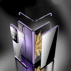 Alloy Metal Frame Bumper Magnetic Flip Case For Honor Magic V2 MagicV2 Anti-Spy HD 9H Double Tempered Glass Protector Cover