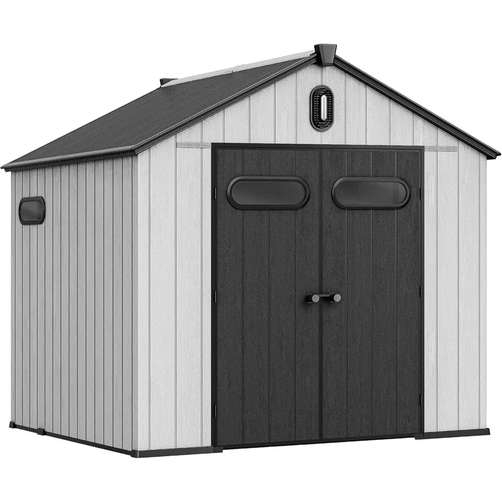 

Прочный пластиковый садовый сарай 8x8 футов с полом, водонепроницаемый, с запираемой дверью, окнами и вентиляционными отверстиями для хранения инструментов