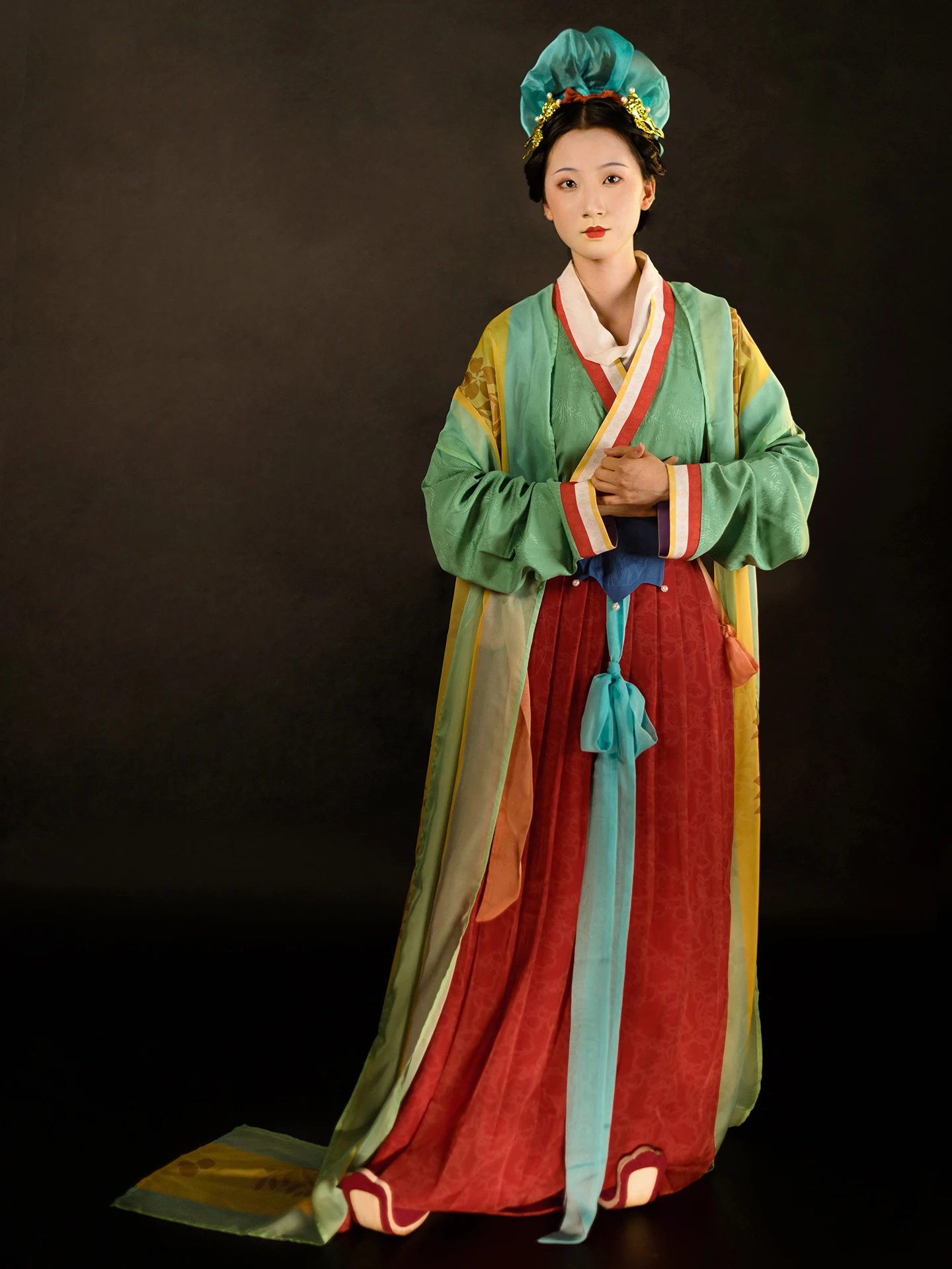 

HeLu Hanfu Women's Sle Reproduction Tang Dynas Waist Length Robe Red Jade Jin Temple Replica Traditional Chines...