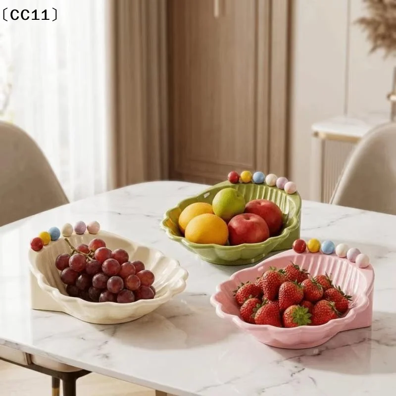 Shell Fruit Plate With Fork Large Capacity Salad Plate Comfortable Grip High-value Appearance Fruit Bowl〔CC11〕