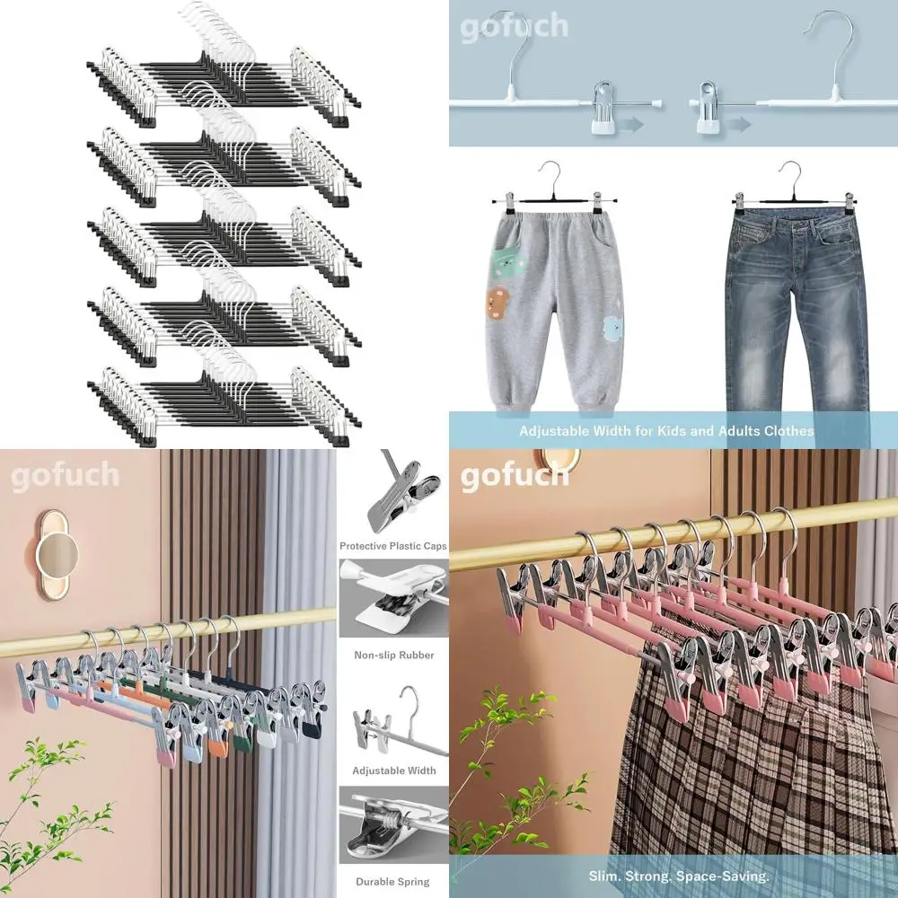 

50-Pack Heavy-Duty Non-Slip Adjustable Hangers for Skirts, Pants, Jeans, Shorts - Space-Saving, 12 Inch Black