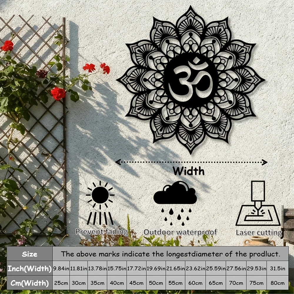 Metal Wall Art Om Mandala Spiritual Flat Iron Rustic Hanging Sculpture for Meditation Yoga Studio Zen Living Room Gift
