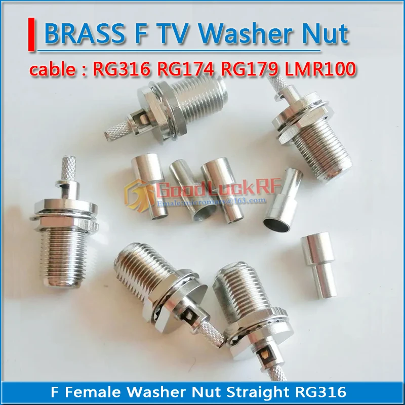 

TV F Female O-ring Bulkhead Panel Mount Nut Window Plug Crimp for RG174 RG316 RG179 LMR100 RF Coaxial connector Adapter BRASS