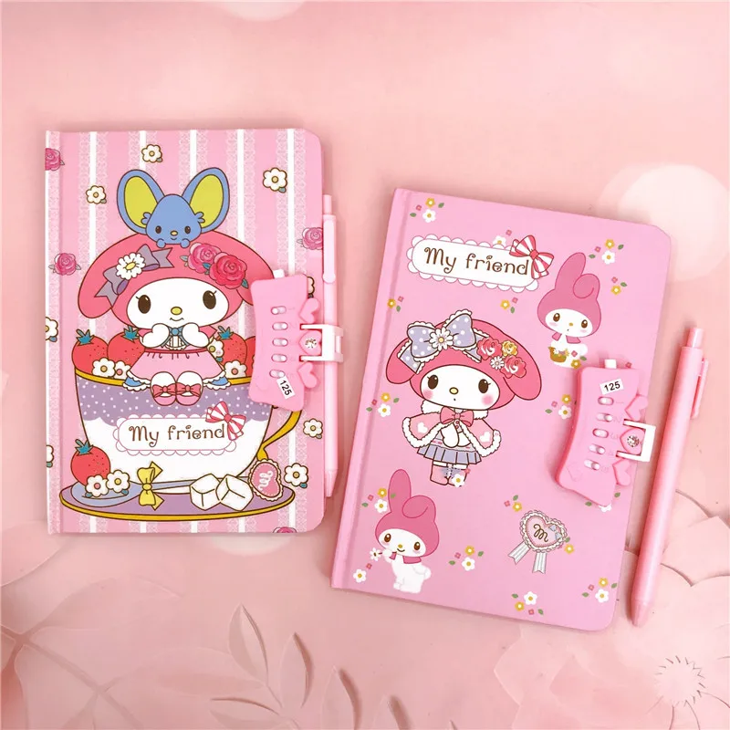 

2/4/8pcs Sanrio Cartoon Notepad Cute Melody Cinnamoroll Kuromi 32k Hand Ledger Notepad Password Ballpoint Pen Notebook Wholesale