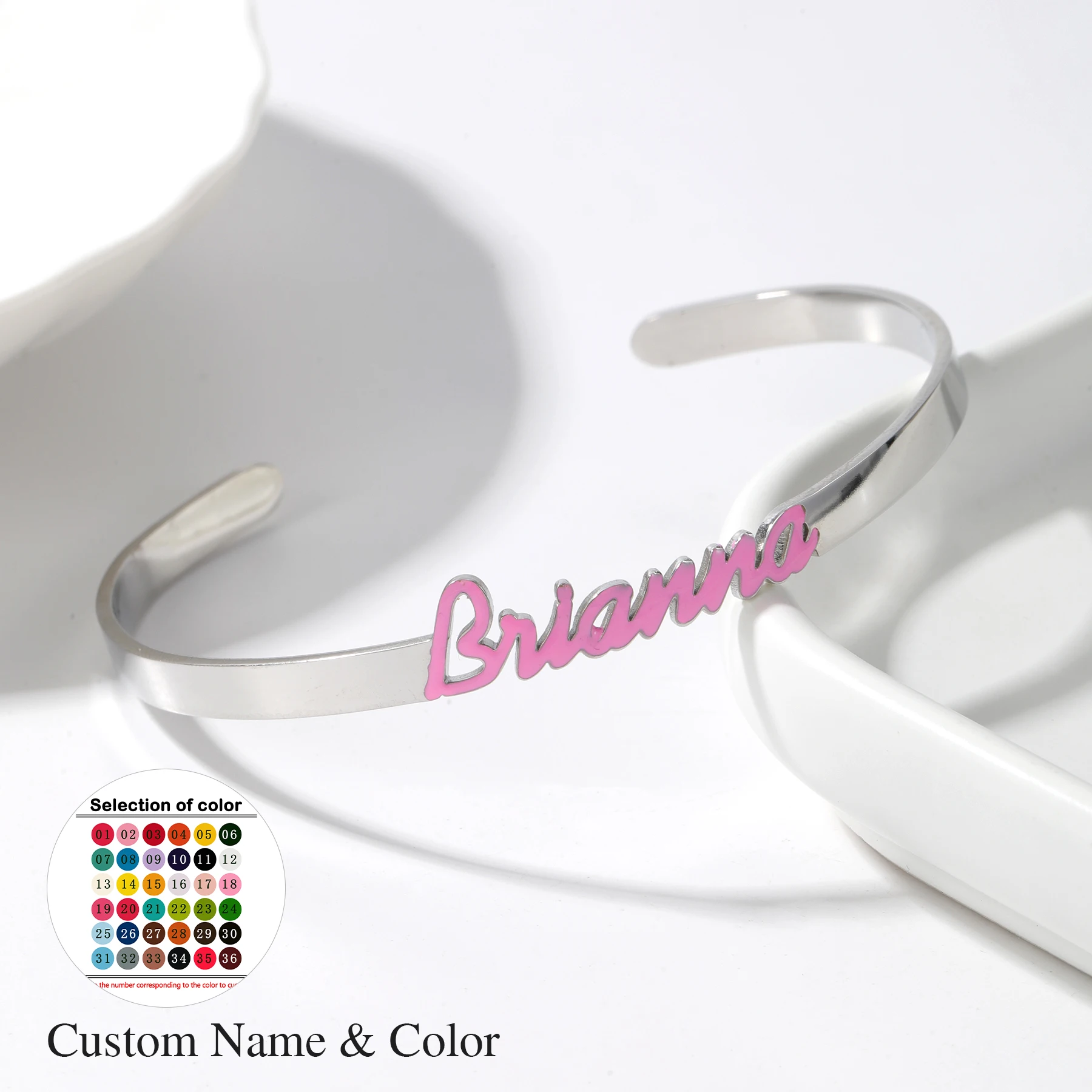 

Christmas Custom Bracelet Stainless Steel Open Cuff Name Color Personalized Gift For Friends Family Trendy Colorful Jewelry