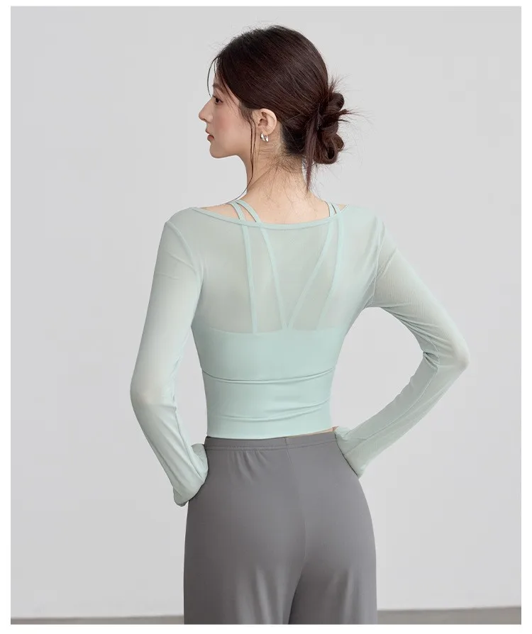 Damen Slim Fit Langarm Yoga Shirts Workout Fitness Crop Tops mit Polstern Lauf-T-Shirt für Fitnessstudio Training Pilates Tops – Detail 8