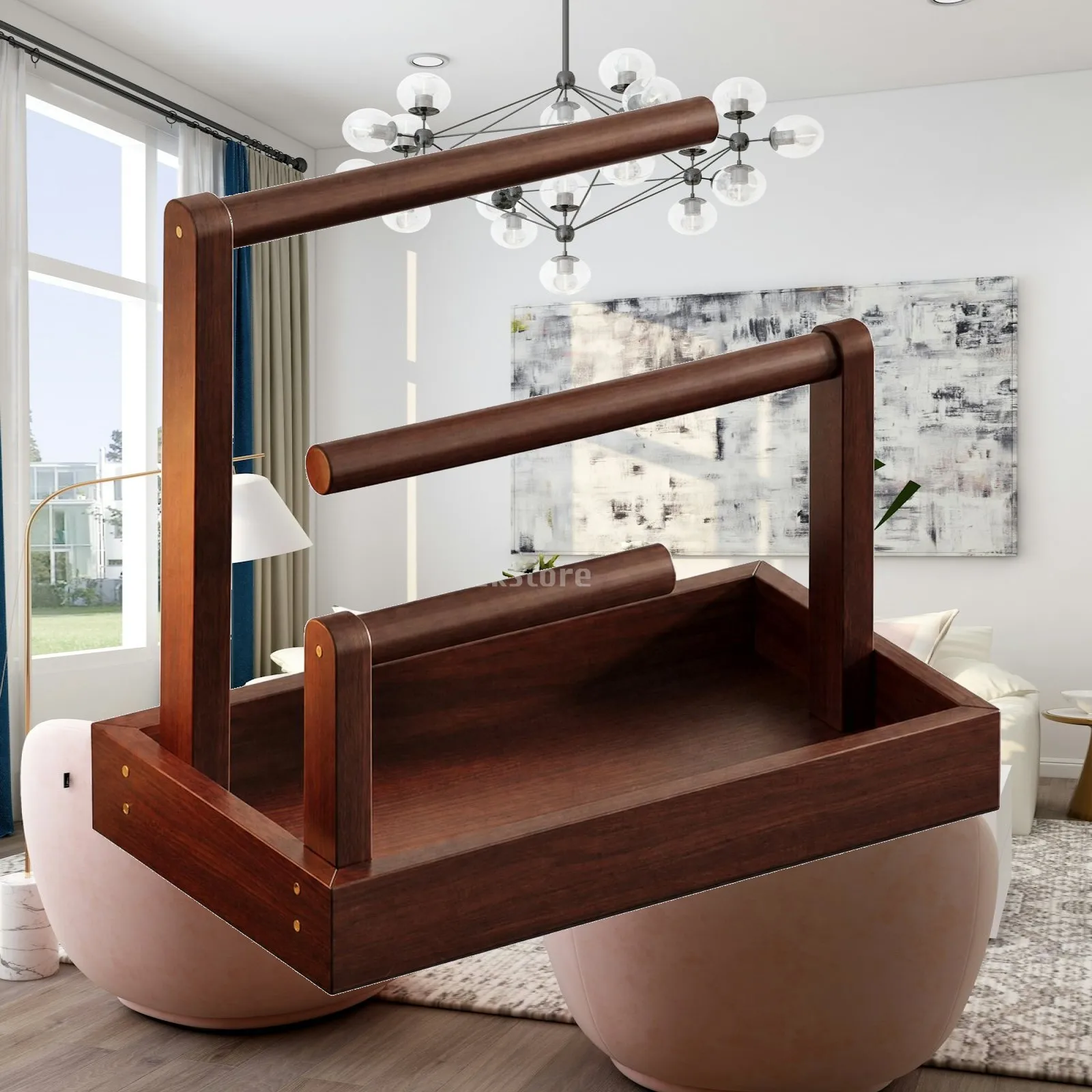 Wood-Look Jewelry Stand with Raised Tray Compact Tabletop Jewelry Organizer Necklace Holder Stand Sturdy Decorative for Vanity