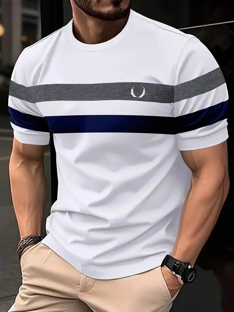 Striped Men's T-Shirt Fashion Summer 3d Print Short Sleeves Casual Retro T Shirt For Men Clothing Top Tee