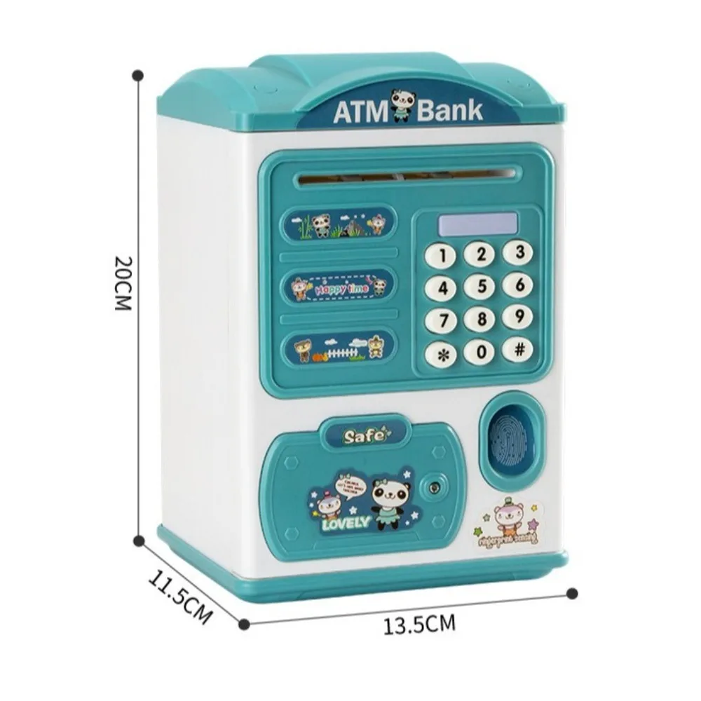 새로운 귀여운 ATM 기계 대용량 지문 암호 만화 돈 은행 핸들 음악 현금 은행 크리스마스 선물