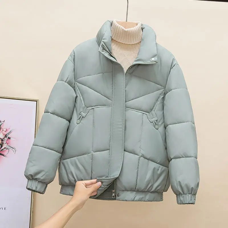 Women's Autumn Winter Top Coat Cotton Coat Stand-up Collar Thickened Simple Comfortable Casual Design New Niche Versatile Skinny
