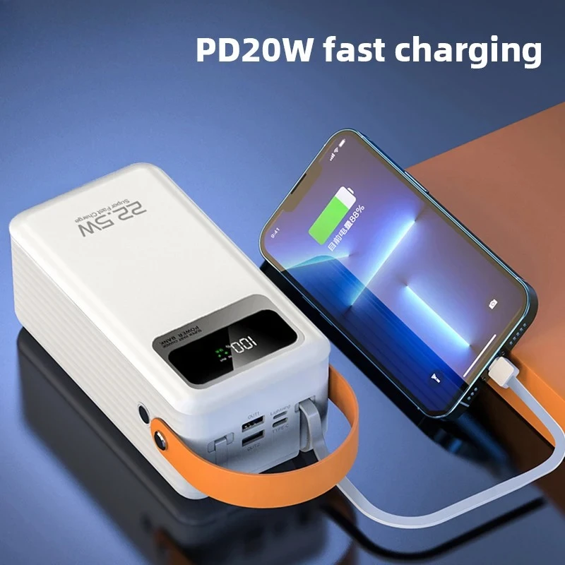 80000mAh Large Capacity Power Bank Portable USB C Cable Fast Charging Mobile External Spare Battery For iPhone 16 Samsung Xiaomi