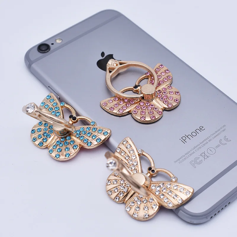 Butterfly Bracket Female Models Rhinestone Ring Buckle with Diamond Metal Ring Bracket Mobile Phone Holders