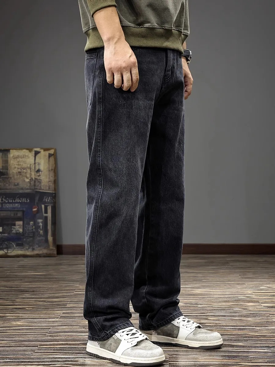 

Мужские джинсы в стиле ретро-американский кэжуал, свободные прямые брюки из денима с подкладкой для осени и зимы