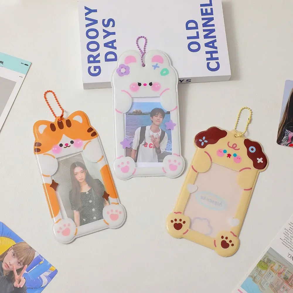 Tarjeta pequeña en forma de Animal, soporte para sesión fotográfica, colgante de llave, ídolo transparente, foto protectora, dibujos animados Kawaii, funda para tarjetas de 3 pulgadas, bolsa para tarjetas