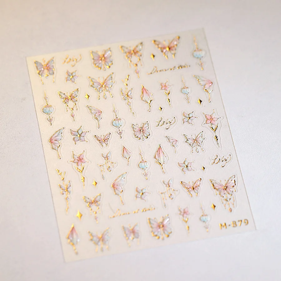 

Butterfly Peach Blossom Flowers Lantern Star Tassel Pendant Gold Hot Stamping Self Adhesive Nail Art Stickers Manicure Decals