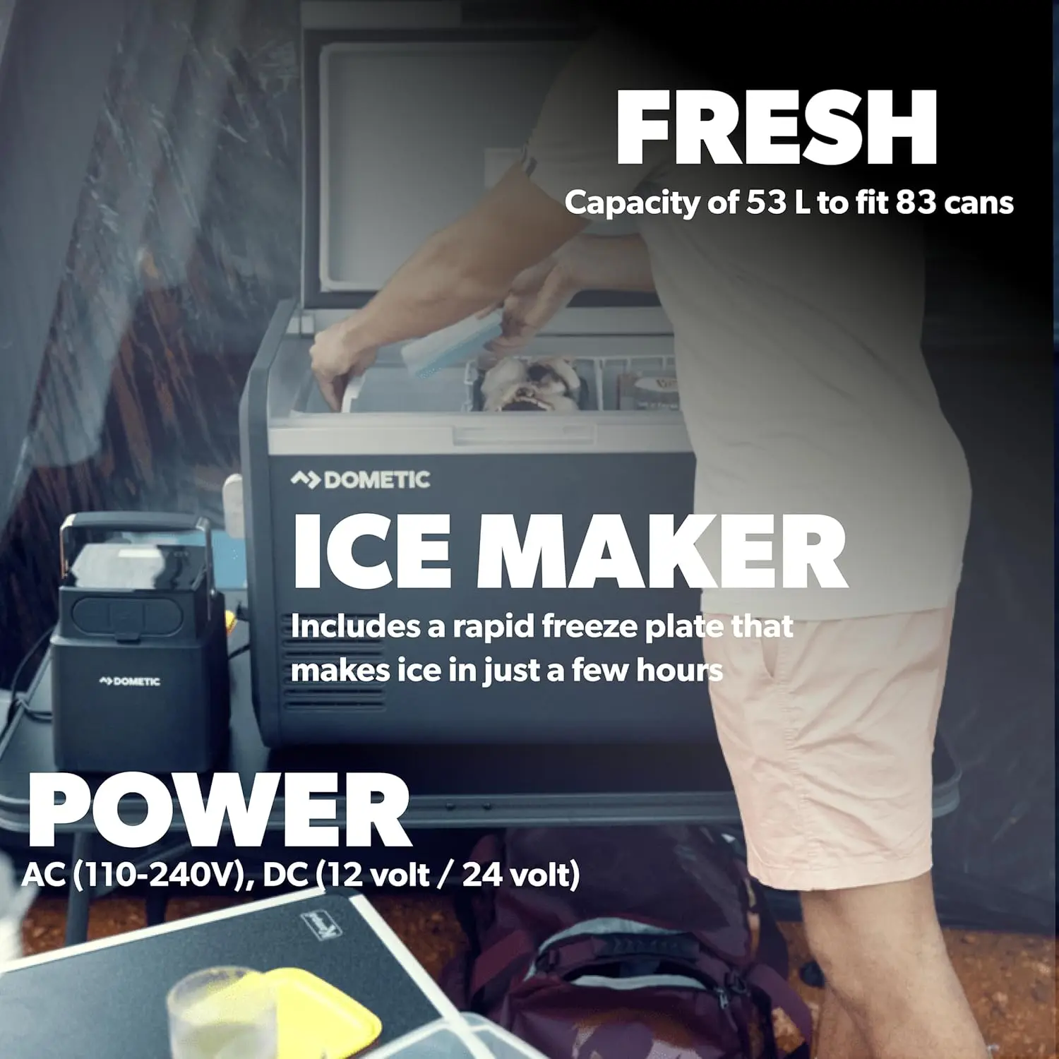 Portable Refrigerator and Freezer with ICE Maker, Powered by AC/DC or Solar