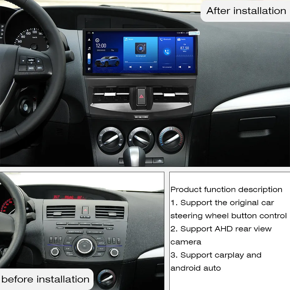 COHO For mazda 3 2010-2014 carplay  Android 14 12.3inch 2400*896 2K screen  QLED 8Core 8+256G Car Multimedia Player Stereo Radio view 2