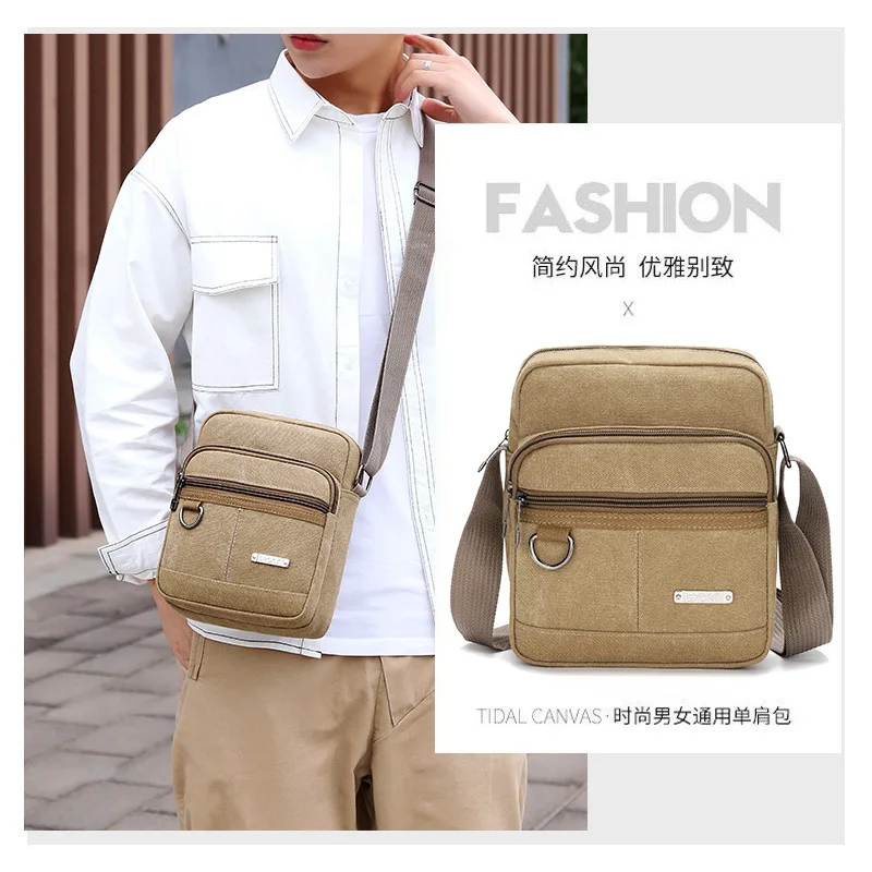 

Men's portable multi-shoulder bag casual canvas crossbody bag large capacity multifunctional waterproof