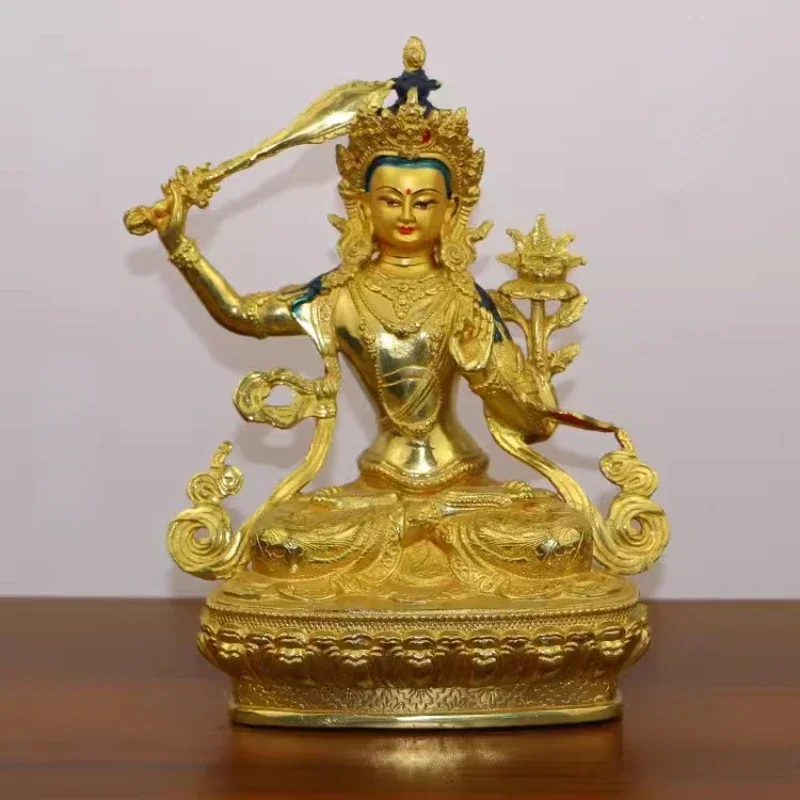 Copper Attract  Wealth Tibetan Tantric Manjushri Buddha Statue Feng Shui Craft Desktop Decoration