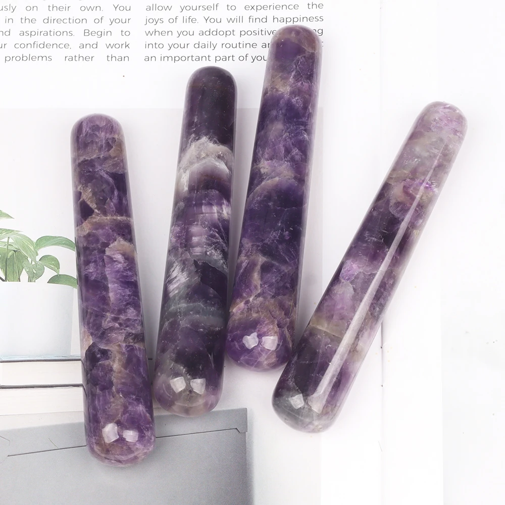 Natural Amethyst Wand Jade Massage Stick Face Body Eye Crystal Mineral Stone Massager Health Skin Care Gua Sha Lifting Yoni Tool view 5