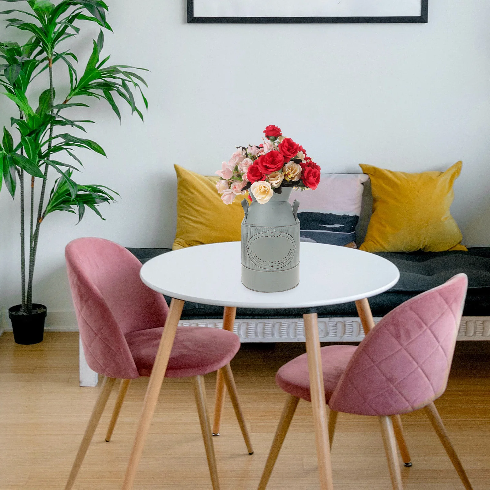 دلو زهور حديدي عتيق، وعاء زهور مزخرف للمزرعة الريفية للمنزل والمكتب والمركز، مزهرية زهور كلاسيكية للتجفف