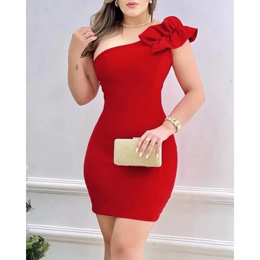Vestido de Festa Bodycon F com Apliques Vermelhos Moda de Verão Vestido Maxi Casual E para Mulheres
