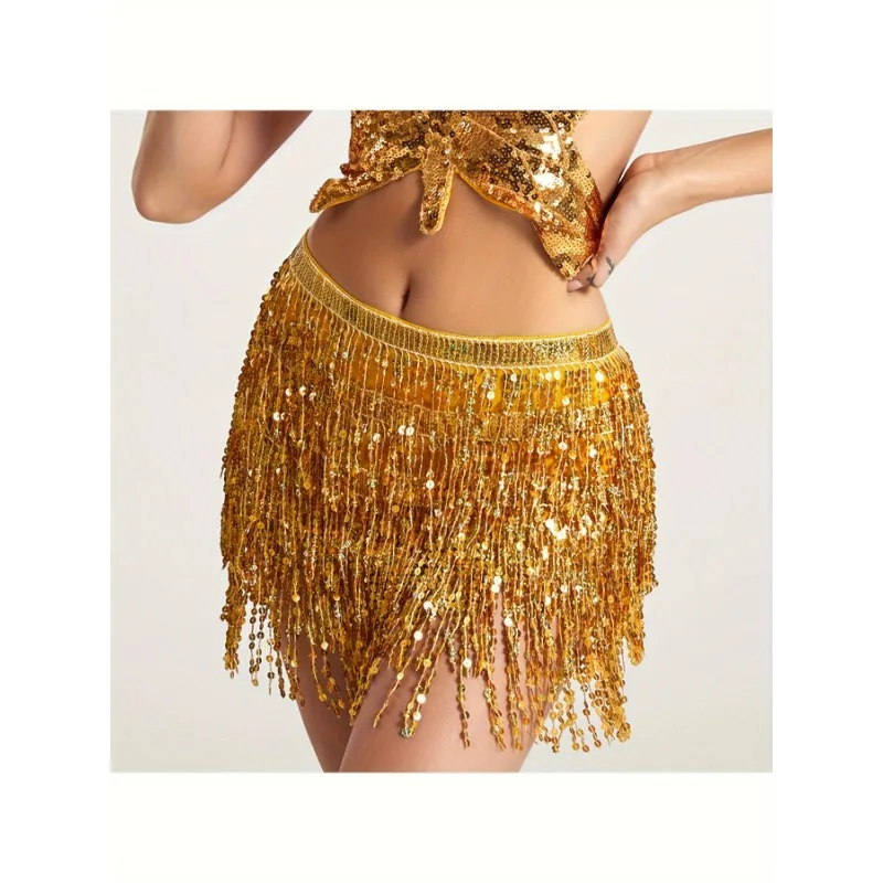 Sciarpa per fianchi da danza del ventre da donna 1 pezzo - Catena in vita con paillettes in chiffon a 4 strati per decorazioni per feste