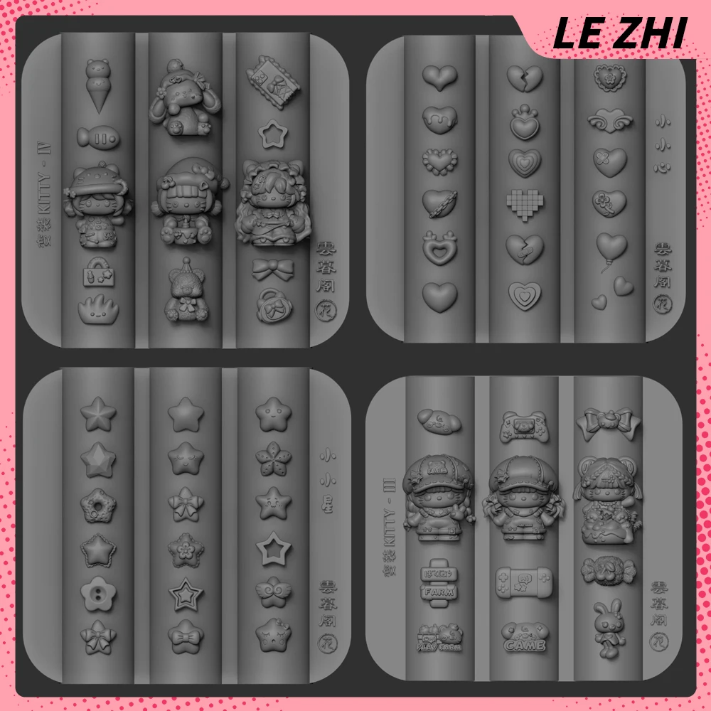 

1Pc Cartoon Kawaii Kt Cat 3D Acrylic Nail Art Mold Star Flowers Succulent Bird Bowknot Butterfly Silicone Nails Mold