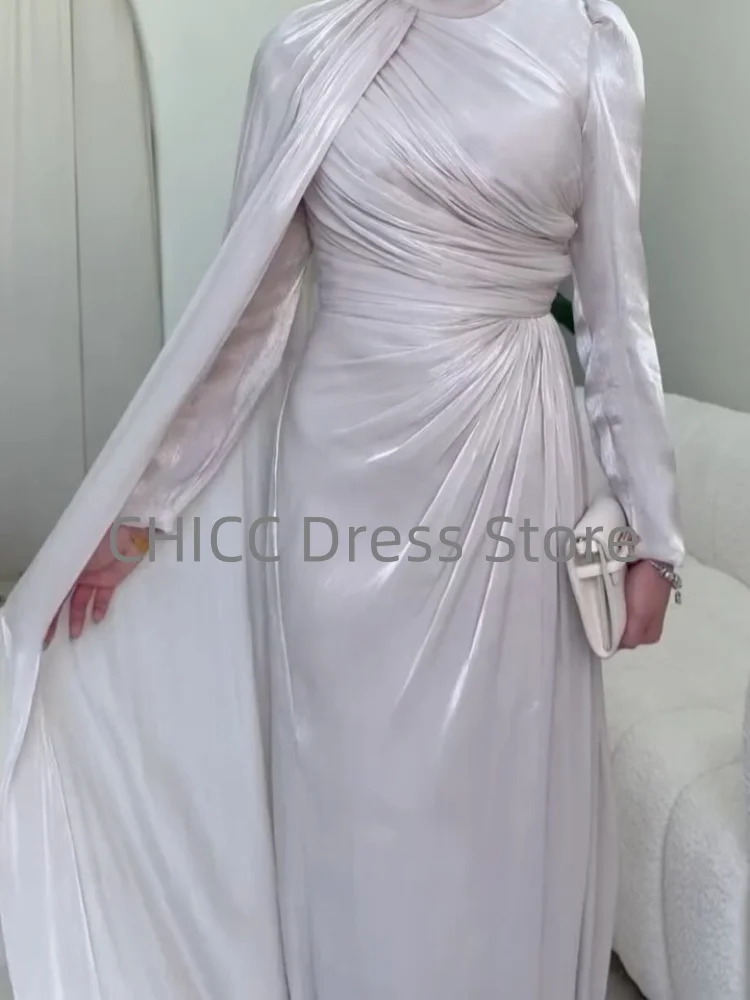 Vestidos de Noche lujosos para mujeres musulmanas, capa de manga larga, vestido de fiesta de cuello alto, vestido de fiesta de sirena, batas de fiesta personalizadas