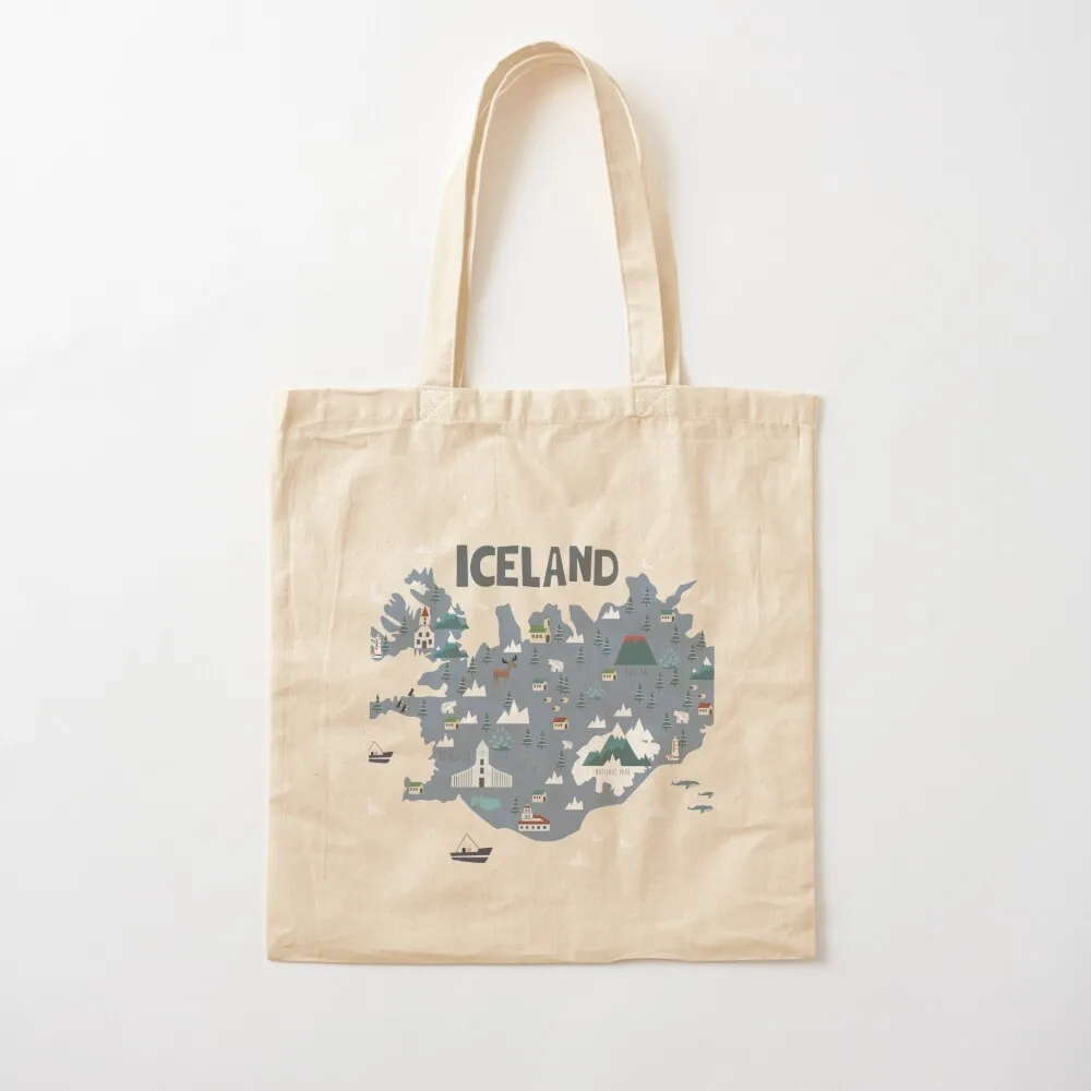 

ICELAND illustrated map Tote Bag personalized tote shopper bag woman Canvas Tote Bag