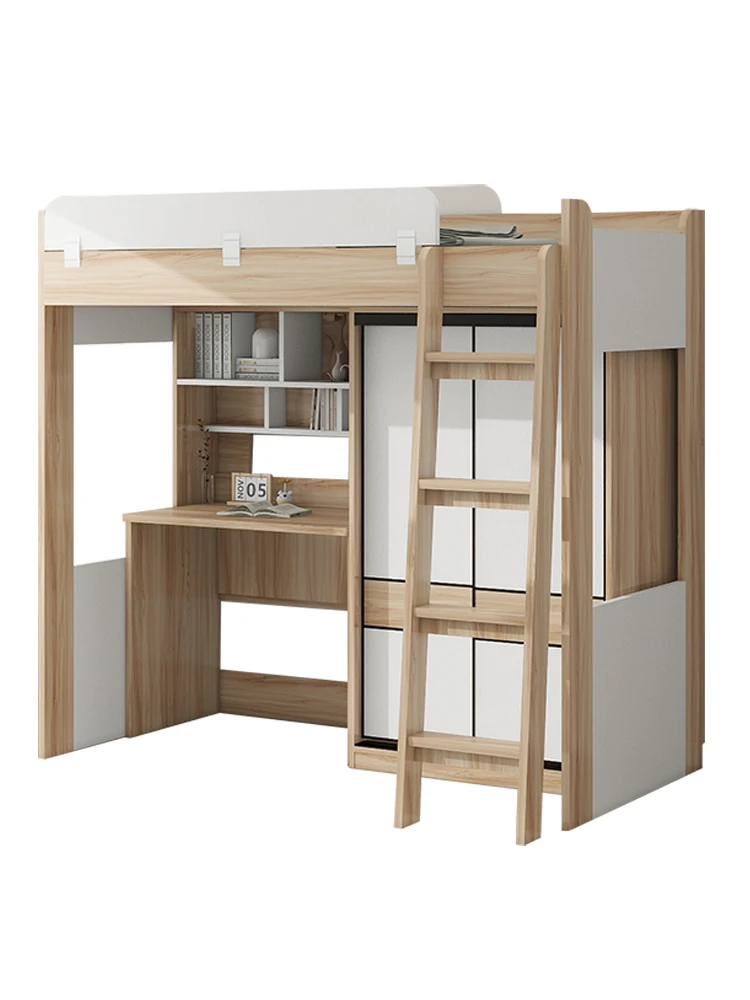 Small apartment on the bed and under the table, empty wardrobe integrated elevated on and off the bed
