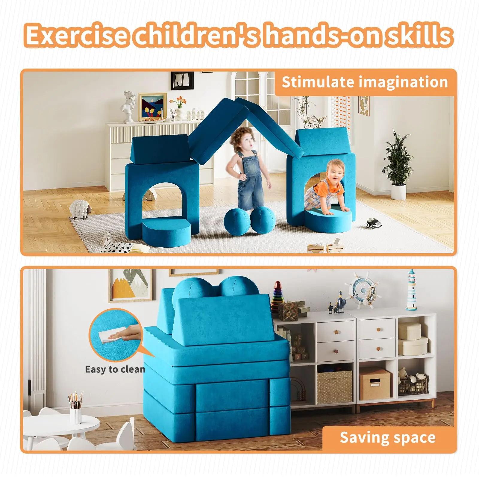 Sofá plegable de espuma para niños, mueble creativo con módulos esféricos y elementos de túnel, 9 piezas, para dormitorio