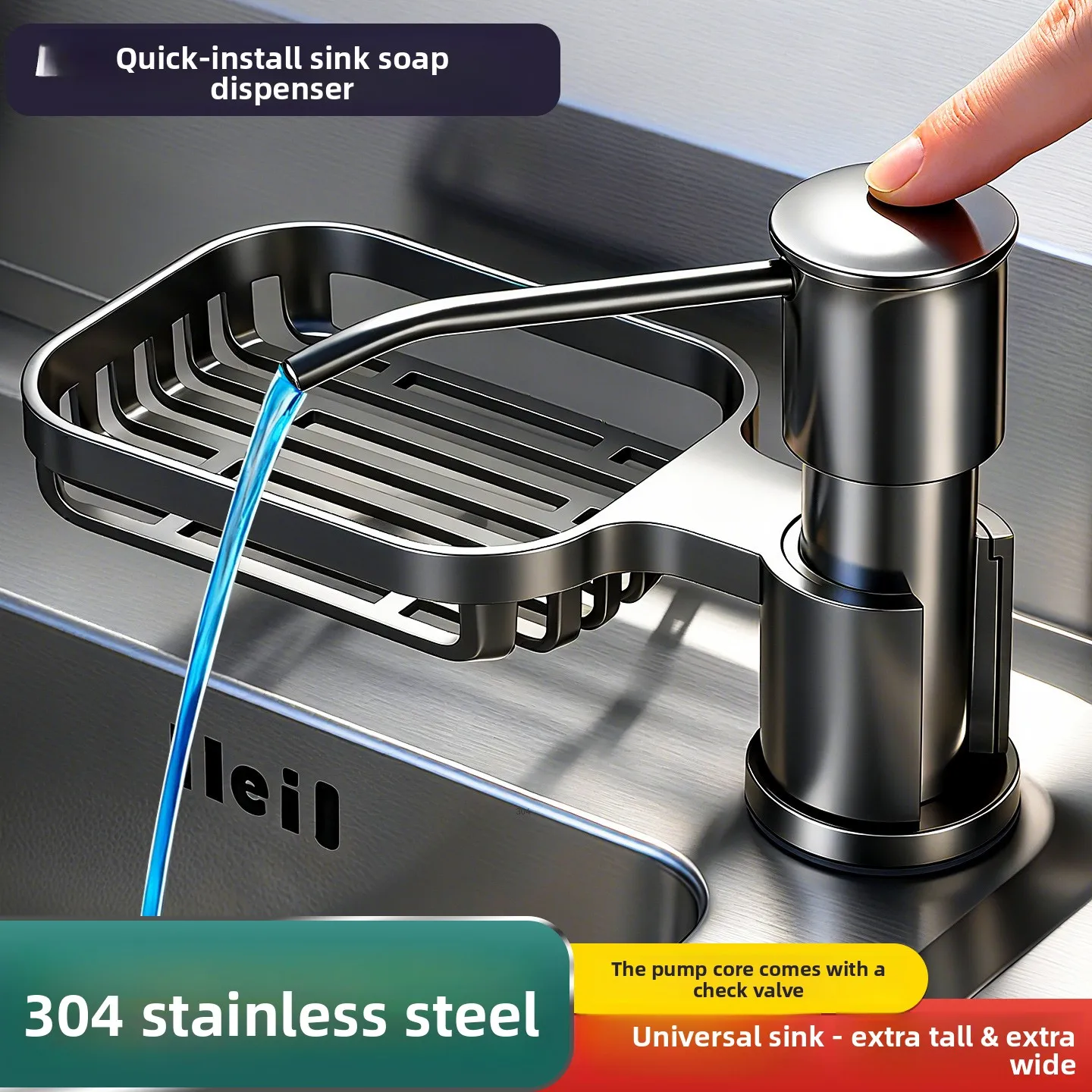 

Universal Quick-Loading Sink Soap Dispenser - 304 Stainless Steel Thickened Lengthened Tube Press Pump Detergent Tool