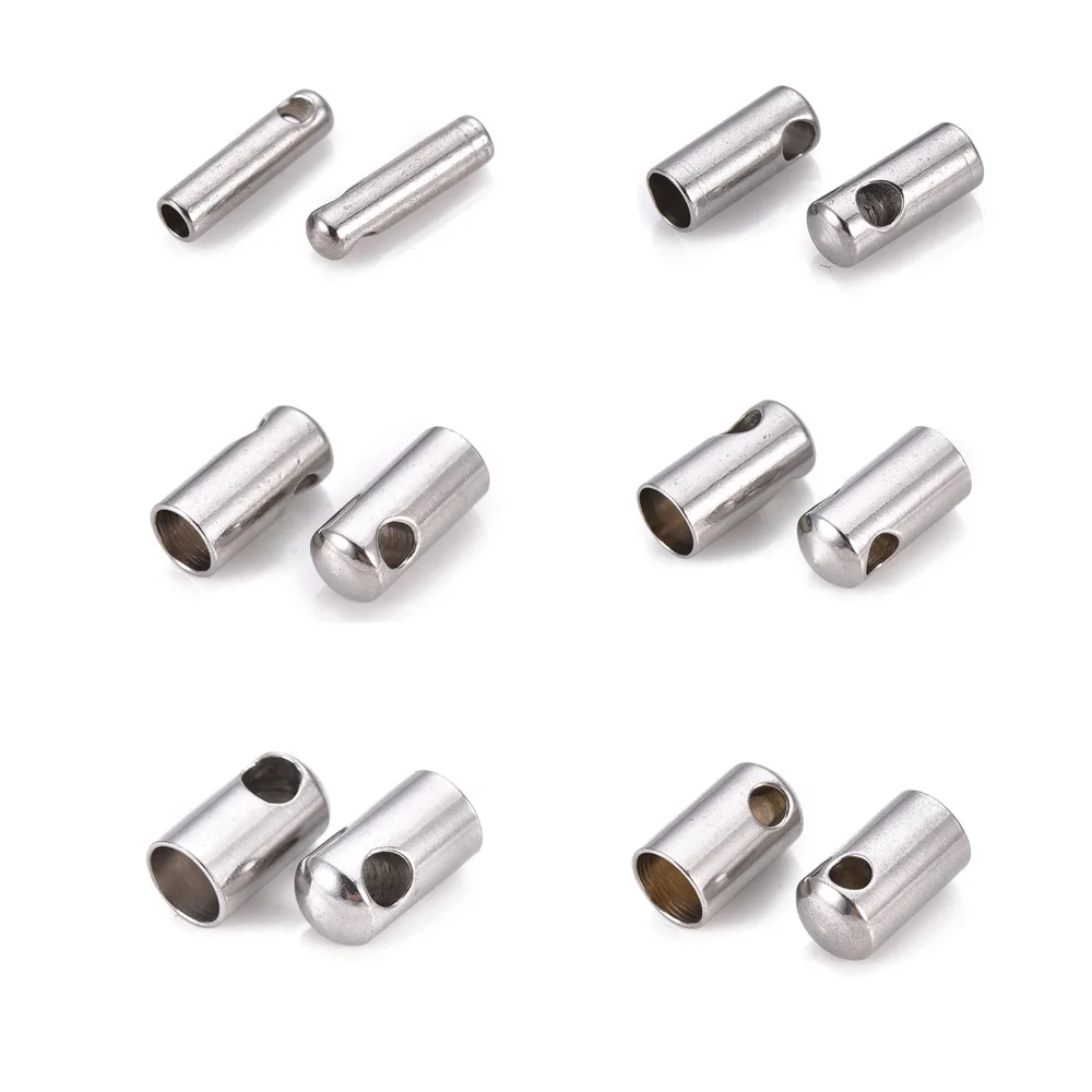 

20pcs Stainless Steel Column Cord Ends Tube Bracelet Tip Caps Ribbon Clamp Terminators for bracelet necklace jewelry DIY making