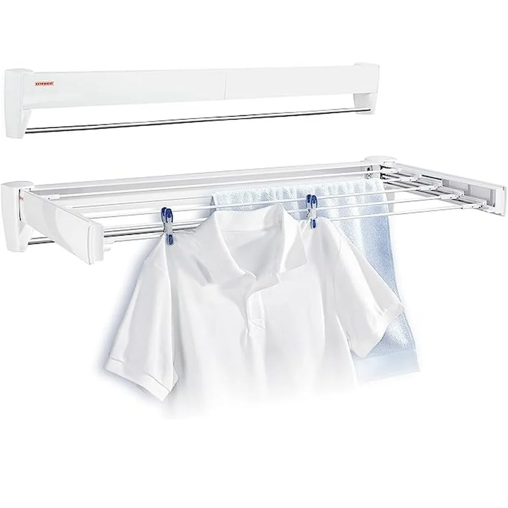 

Wall clothesline, compact design extendable clothesline, folding clothesline ideal for bathroom or balcony with towel rail