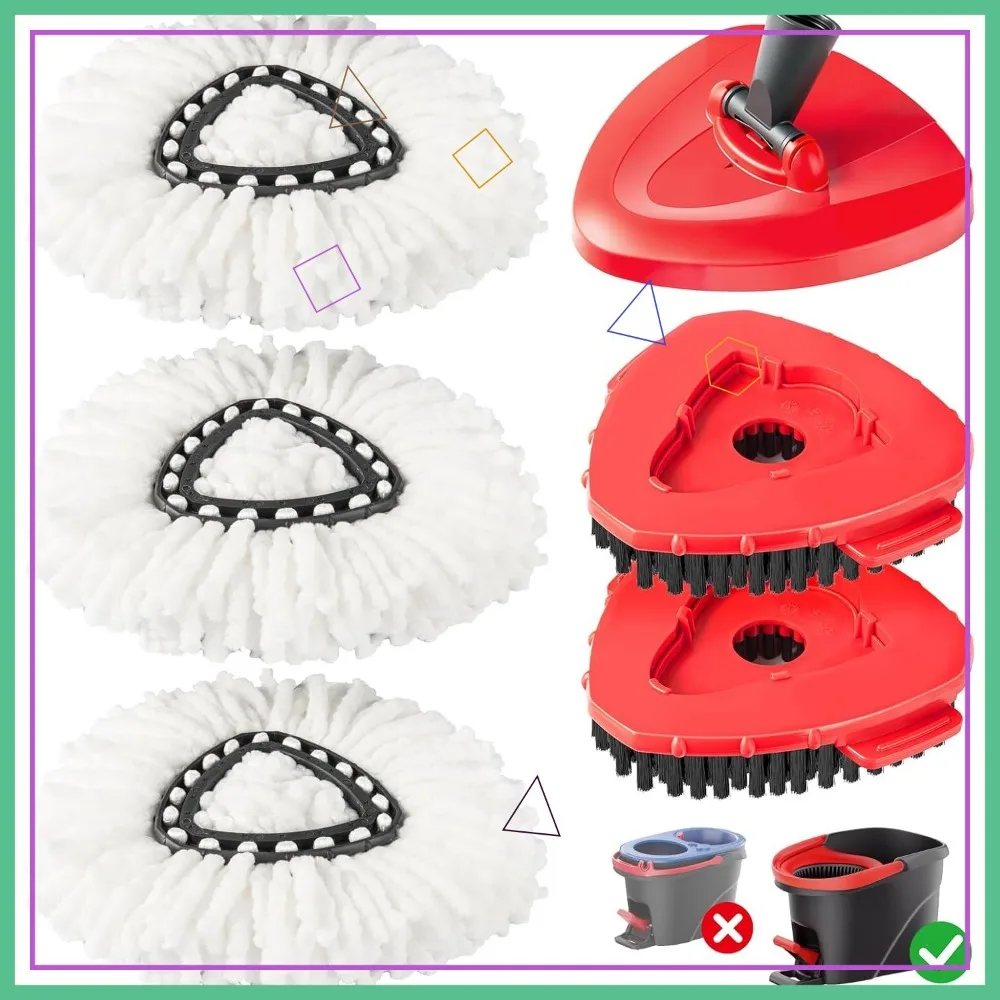 

6-in-1 Mop Head Replacement Set with Base, Scrub Brushes, and Spin Heads for Easy Home Cleaning