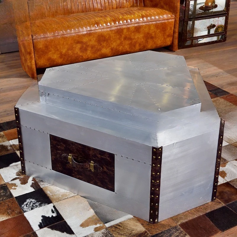 

Aluminum rivets personalized hexagonal coffee table LOFT industrial style retro bar KTV dining bar tea table custom furniture