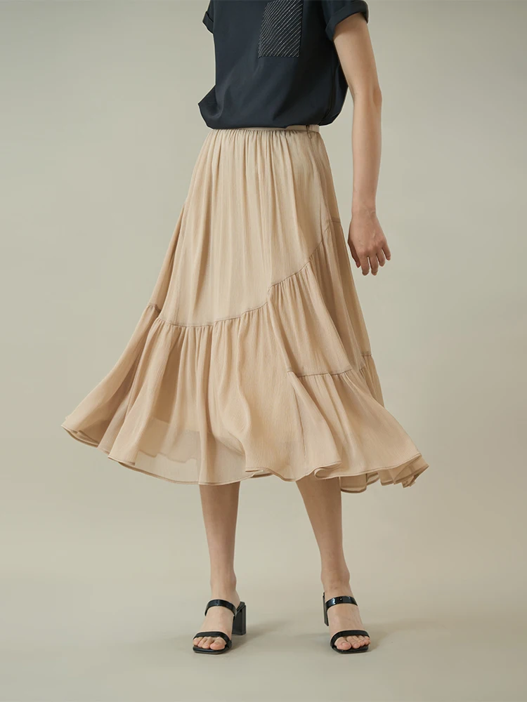 

Романтичная, нежная, мягкая юбка А-силуэта из тюля с асимметричными складками для женщин, из полиэфирного волокна, универсальная, стильная